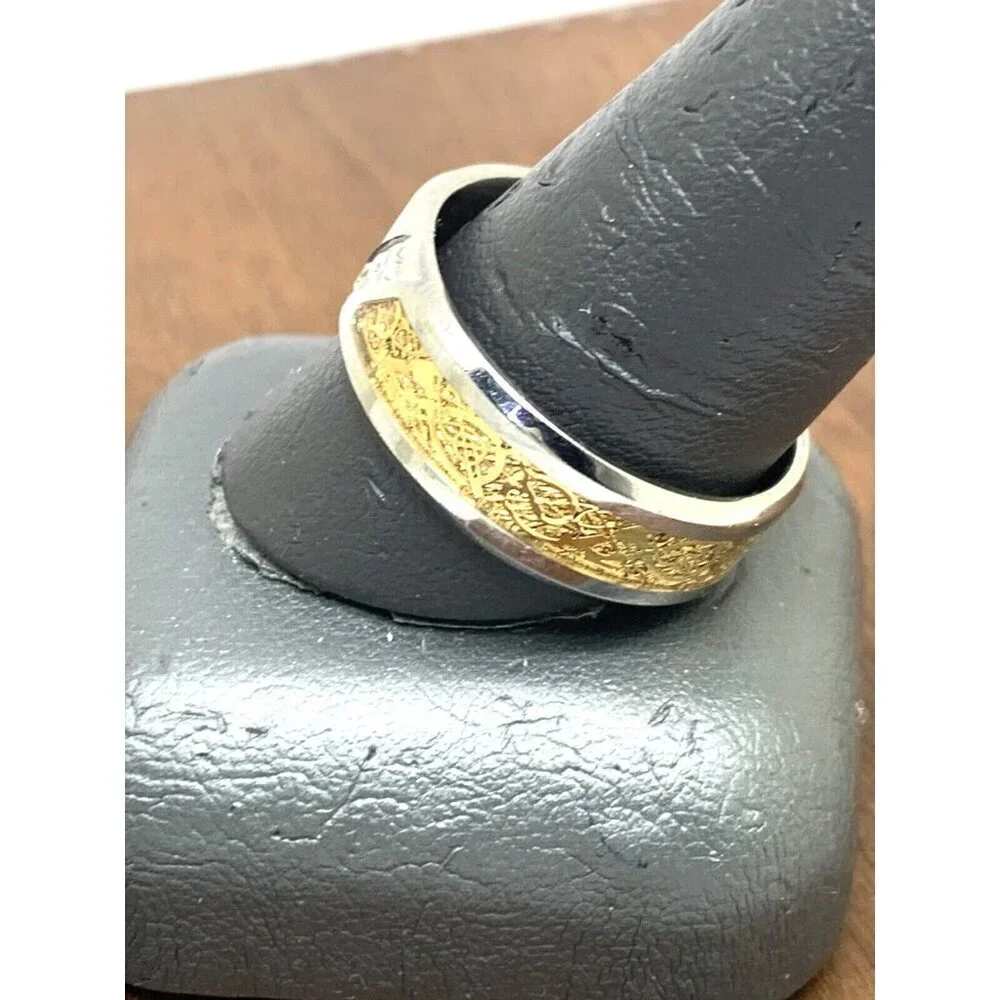 Men's Wedding Band Two Tone Steel 0.03ctw Diamond 8mm Wide Ring Size 10.75